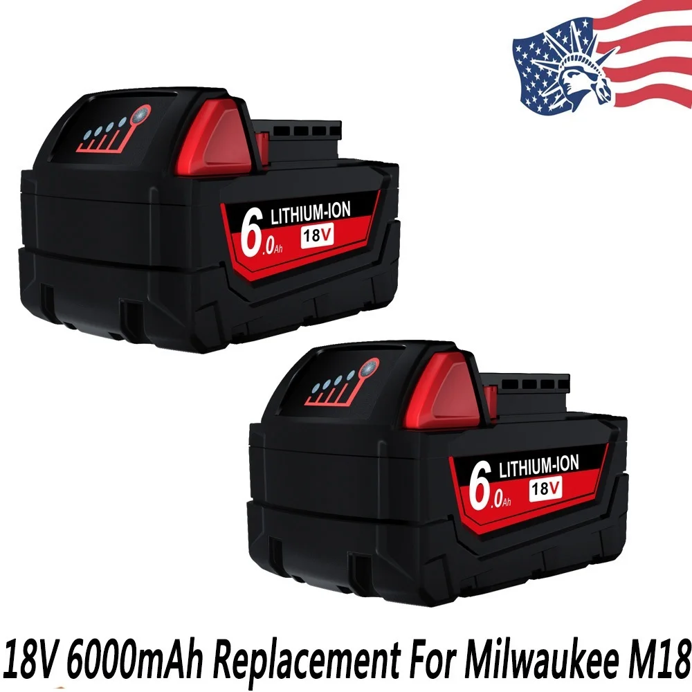 To Battery for Milwaukee M18 9.0/6.0Ah 18V 48-11-1815 M18B2 M18B4 M18BX Rechargeable Li-ion Battery Cordless Power Capacity