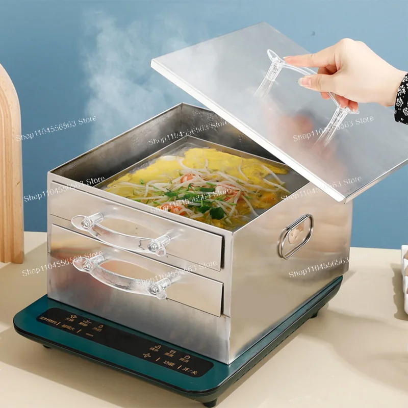 جهاز بخار تشيونغ المرح من الفولاذ المقاوم للصدأ بطبقتين - صانعة نودلز الأرز الاحترافية للمطبخ المنزلي، طباخ الإفطار ديم سوم