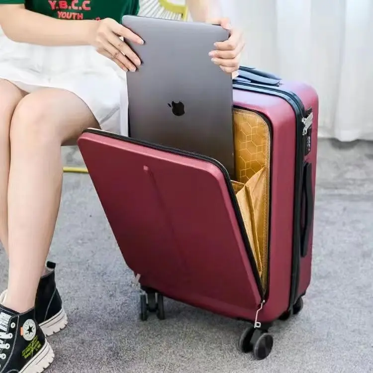 20/24 inch portable suitcase carry on cabin zipper style business travel trolley rotating wheel front opening computer luggage