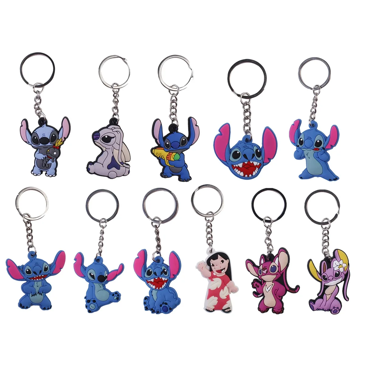 10 pçs dos desenhos animados chaveiro dos desenhos animados lilo & ponto bonito boneca chaveiro ornamento chaveiro carro crianças presentes