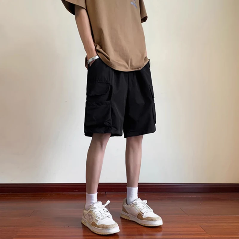 Black cargo shorts men\'s summer thin style high street brand loose large size pants