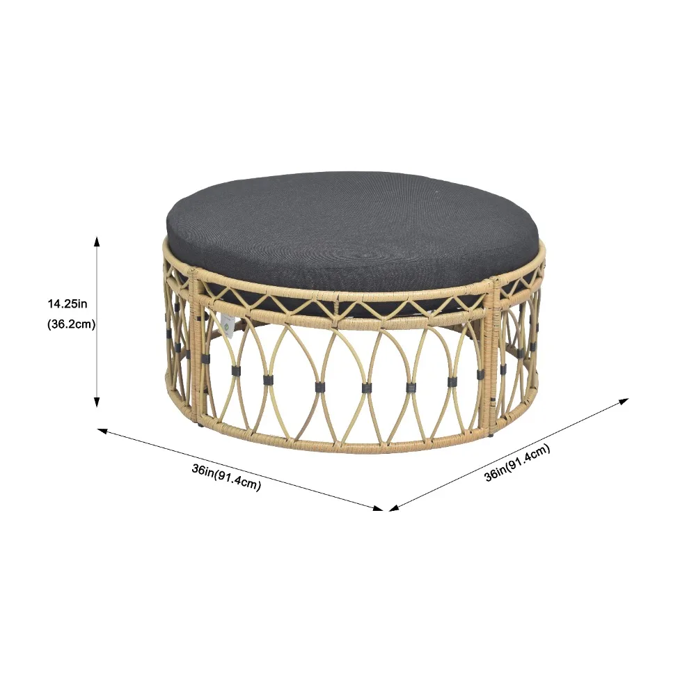 Lilah Outdoor Rieten 36" Ronde Poef, Zwart