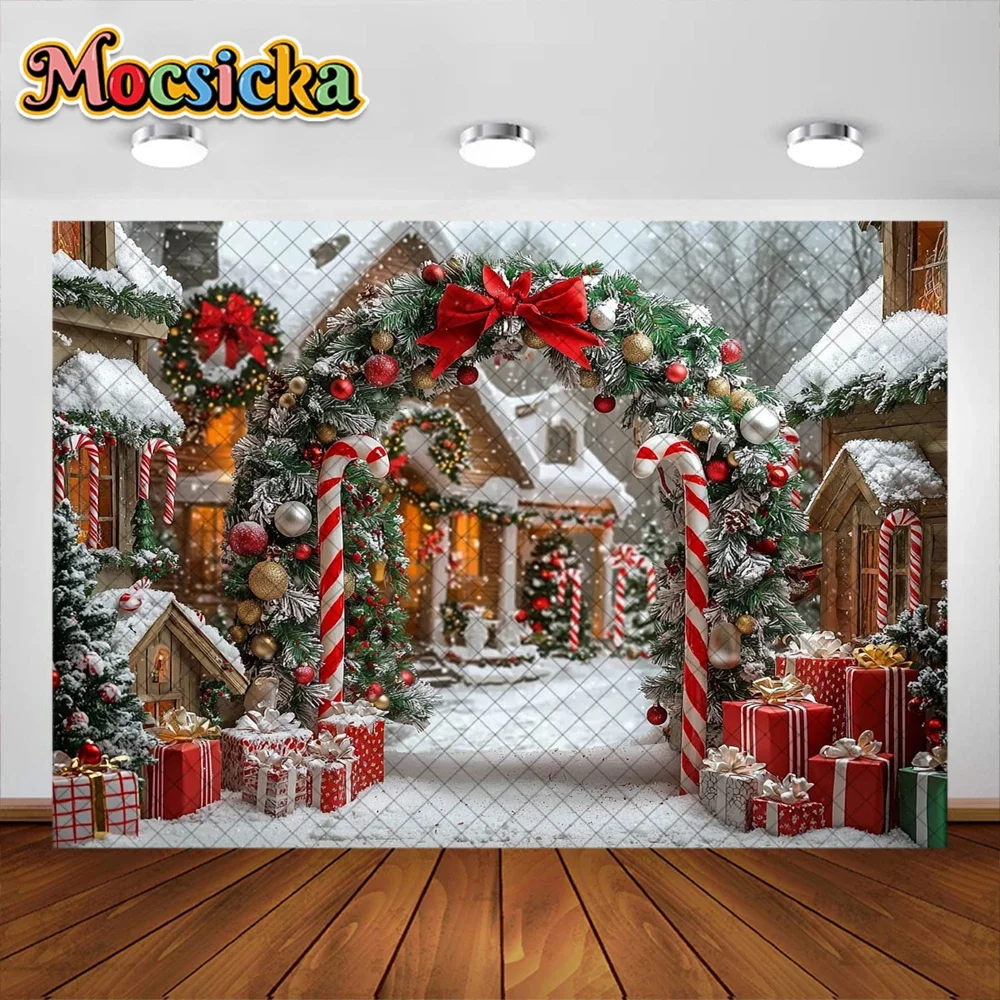 Mocsicka Photography Background Winter Christmas Town Garland Snow Decoration Supplies Boys Girls Portrait Photo Backdrop Studio