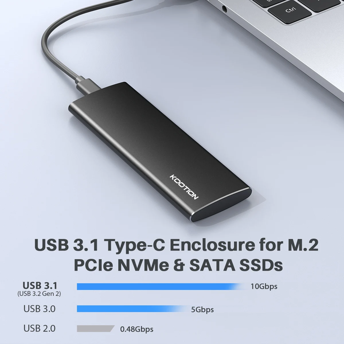 KOOTION M.2 SSD Case Hard Drive Box Portable NVME SATA USB 3.1 Type C External Hard Disk Box 10GbPS High-Speed Storage Enclosure