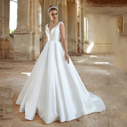 Jiayigong Satin Wedding Dress New Arrival Cap Sleeve V Neck Beading Belt Illusion Back A Line Vestido de novia Bridal Dresses
