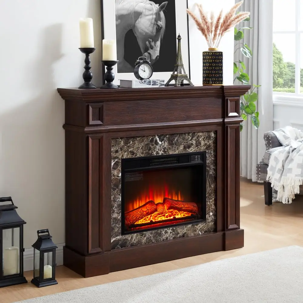 Electric Fireplace Mantel Stone Surround Remote Control Heater, Customized