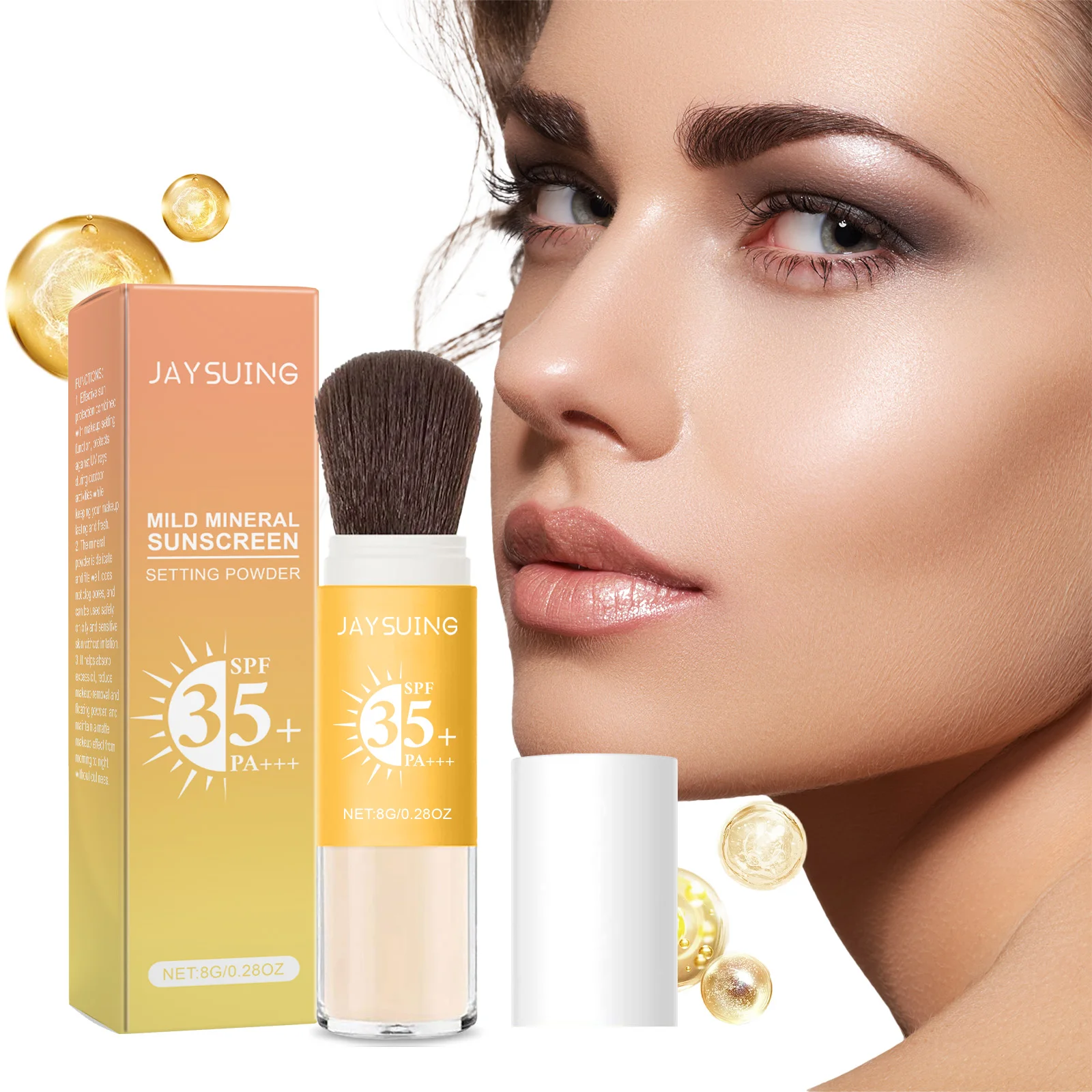 بودرة سائبة واقية من الشمس SPF35 + للتحكم في الزيت تغطي المسام غير اللامعة Sunblock مقاومة للماء تغطية كاملة مسحوق إعداد المكياج الدائم