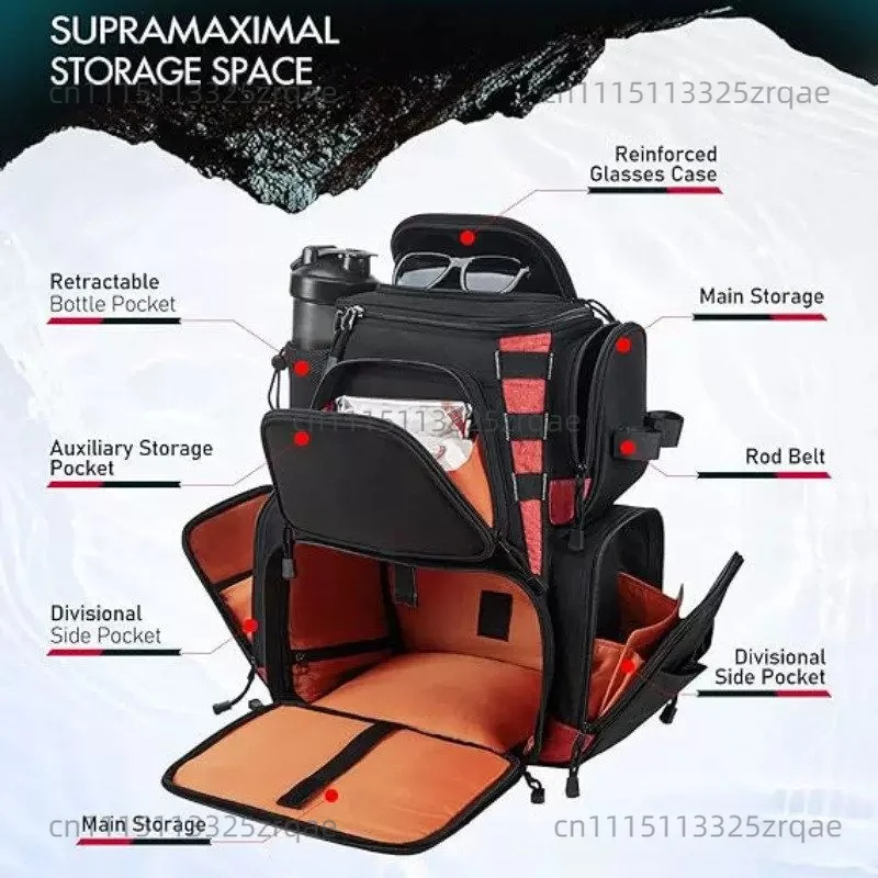 Fishing Gear Backpack with Large Outdoor Storage Fishing Gear Bag with Protective Rain Cover Suitable for Fishing Equipment