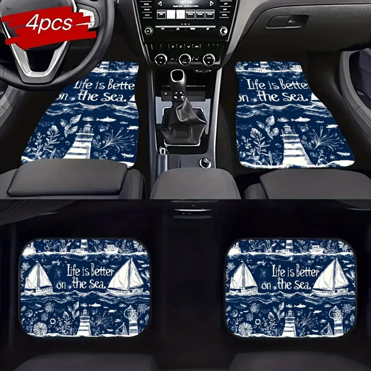 Set Of 4 Universal Car Floor Mats With Digital Print Patterns, All-Weather Protection, Halloween And Christmas Themed Car Interi