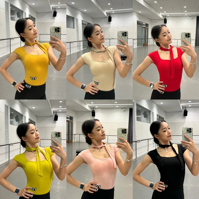 2024 New Latin Dance Tops For Women Square Neck Practice Clothes Chacha Rumba Tango Dress Adult Modern Dance Latin Wear DQS17085