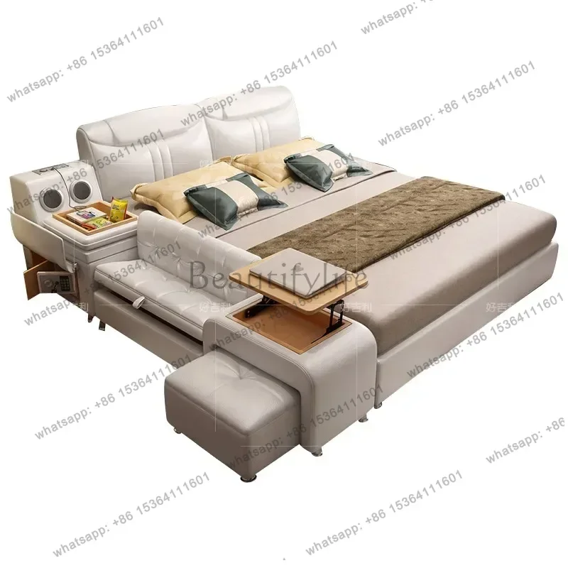 Bluetooth Leather Bed Massager Usb Charge Electric Storage Bed Luxury Modern Literas Multifuncional Luxury Bedroom Set Furniture