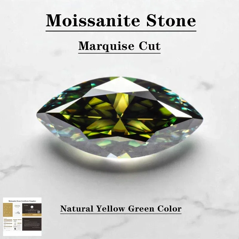 

TOP Moissanite Stone Marquise Cut Natural Yellow Green Color VVS1 with Certificate Gemstone Charms for jewel making
