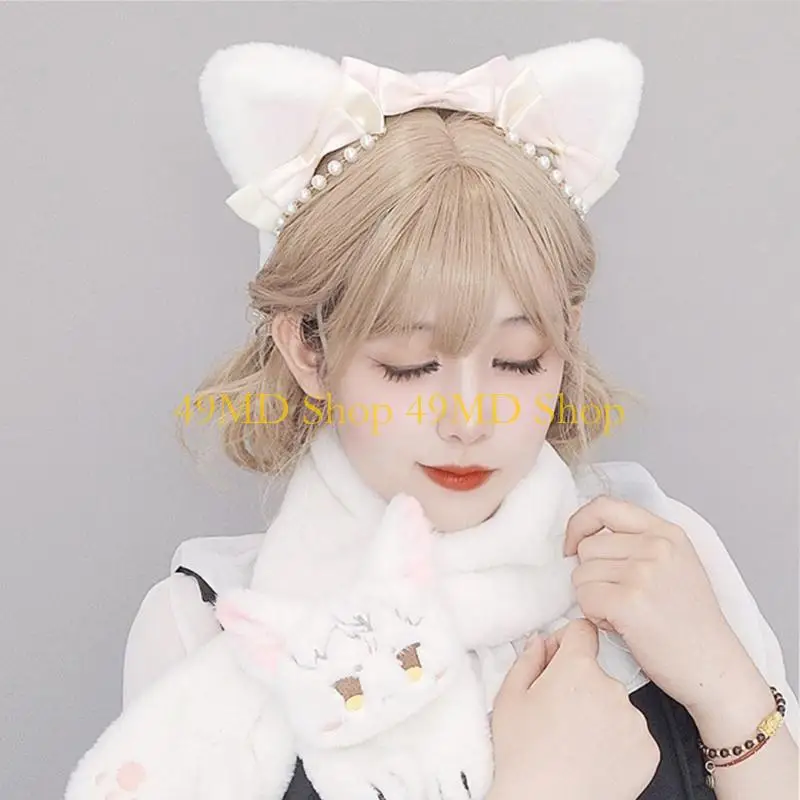 49md Cosplay Party cổ khăn quàng lông mèo mùa đông sang trọng cổ áo cổ cô gái