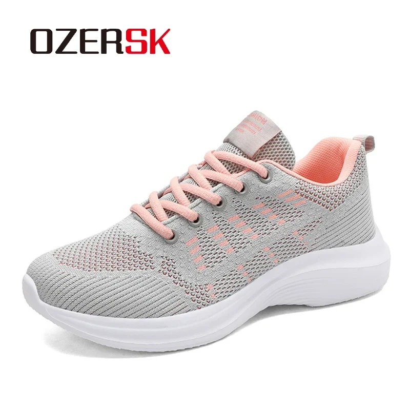 OZERSK New Women's Casual Shoes Mesh Breathable Lightweight Lace Up Ladies MD Sole Shoes Big Size 35-41