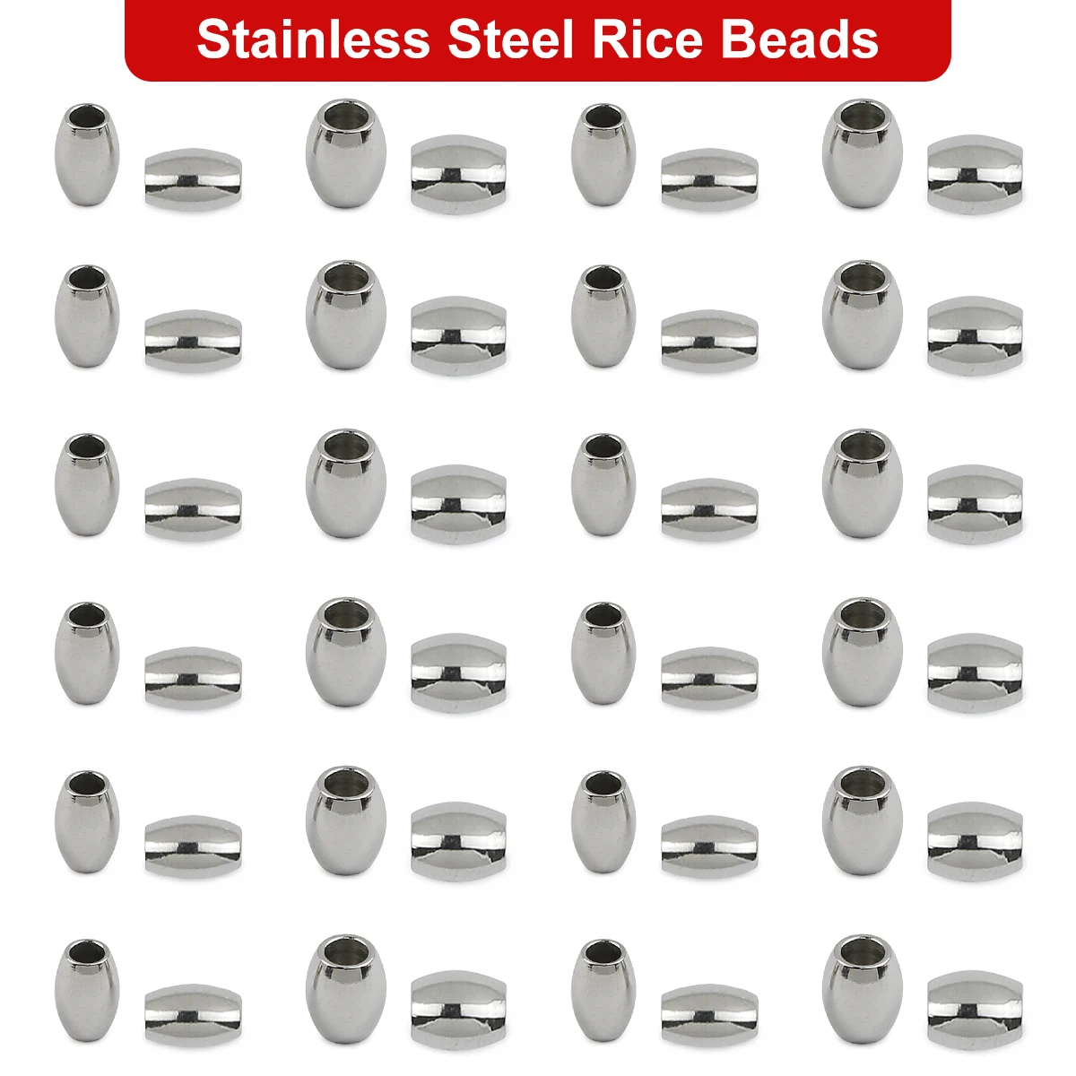 30Pcs 6*4mm 6*5mm Stainless Steel Oval Rice Shape Spacer Loose Beads For Jewelry DIY Bracelet Necklace Making Accessories