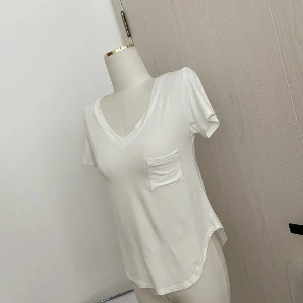 Women's V-Neck Short Sleeve T-Shirt Summer Casual Slimming Base Shirt Korean Design Sense Draping Feel Top Casual V-Neck Top