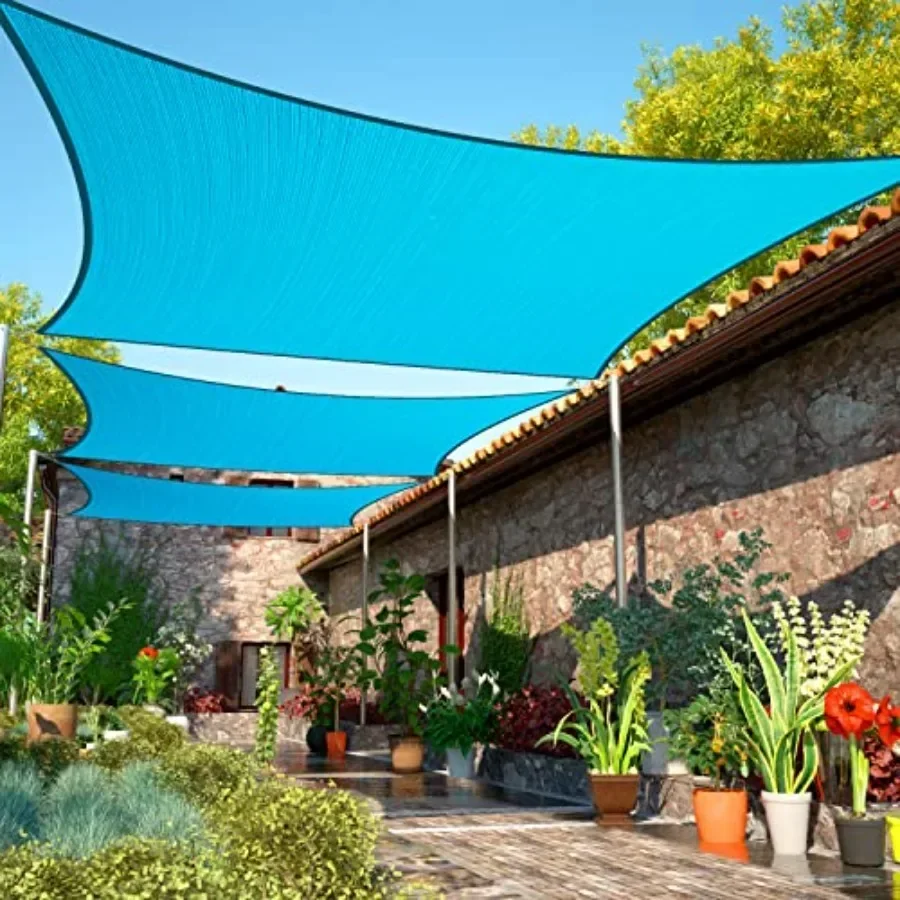 

7' x 24' Turquoise Sun Shade Sail UPF50 Rectangle SMTAPS16 Canopy Fabric Cloth Screen Water and Air Permeable UV Resistant Heav