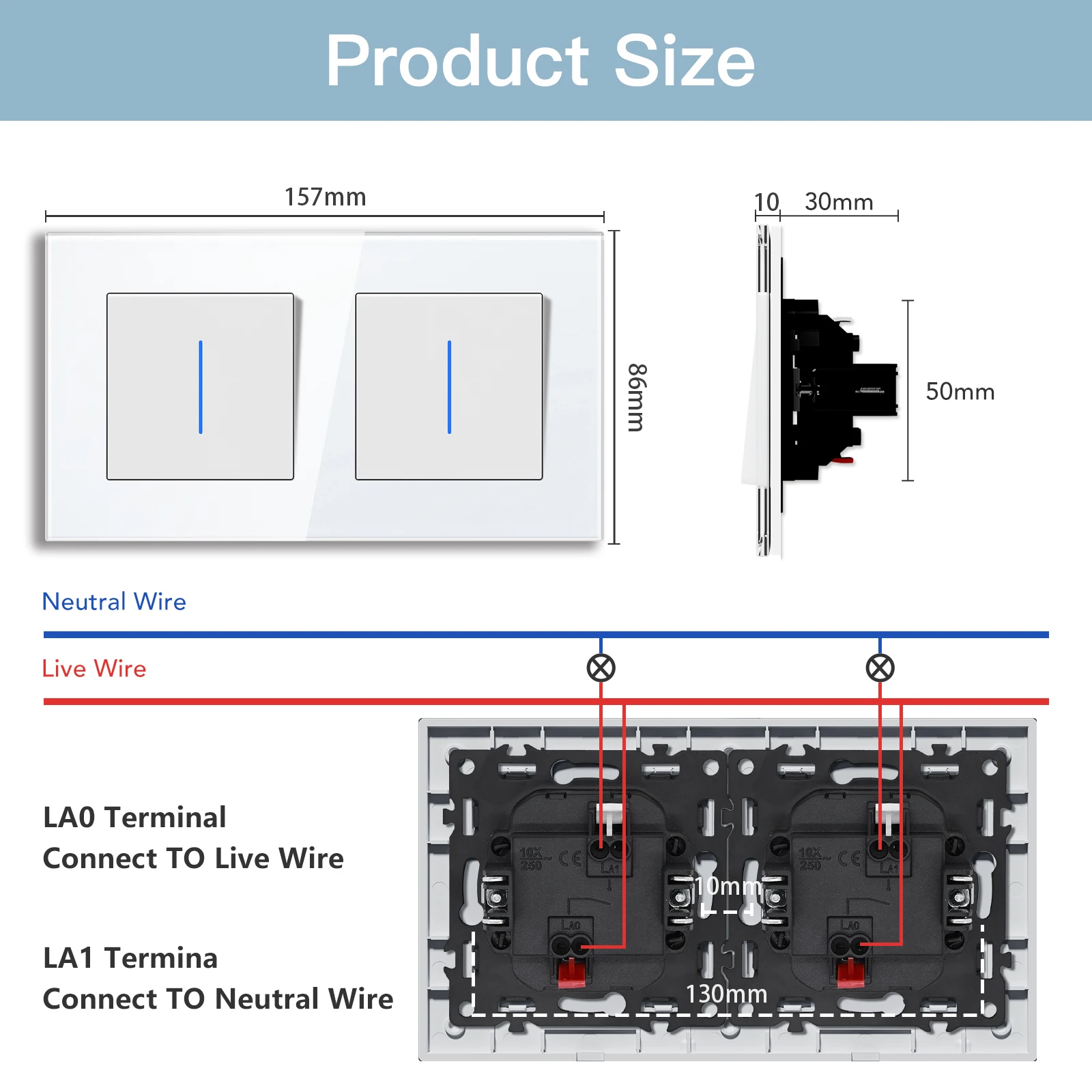 BSEED E Series Double Mechanical Button Switch 1/2Gang Light Switch With Wall EU Socket Glass Panel Switch With LED Indicator