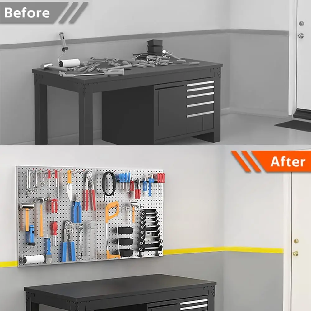 4 Pcs Metal Pegboard Wall Panels for Garage Tool Storage, Durable Organizer