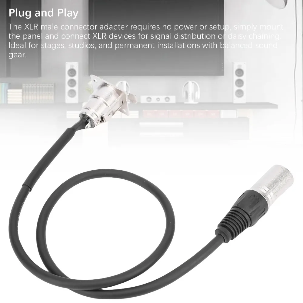 2 Pcs 3Pin XLR Female To 3Pin Male XLR Pass Through Cable 0.6m / 1.97ft No Solder Panel Mount Adapter D Type Connector