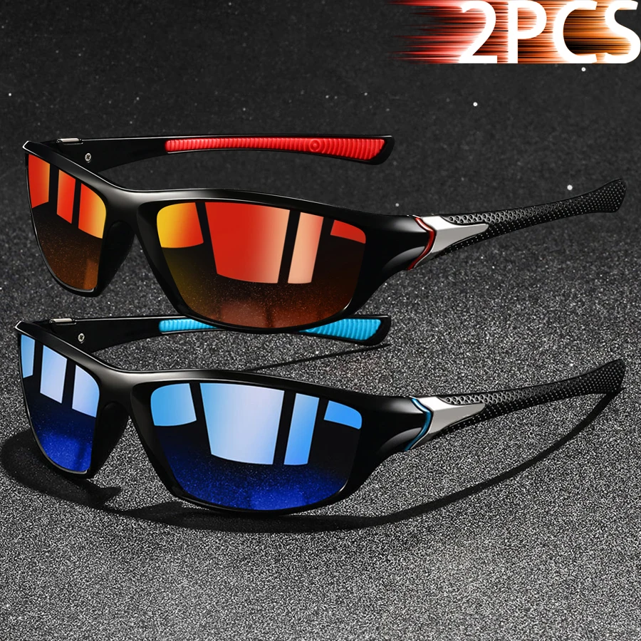 2 Pieces Fashion Vintage Sports Sunglasses Men Women Fishing Running Cycling  Sport Man Sun Glasses Anti-Glare UV400 Eyewear