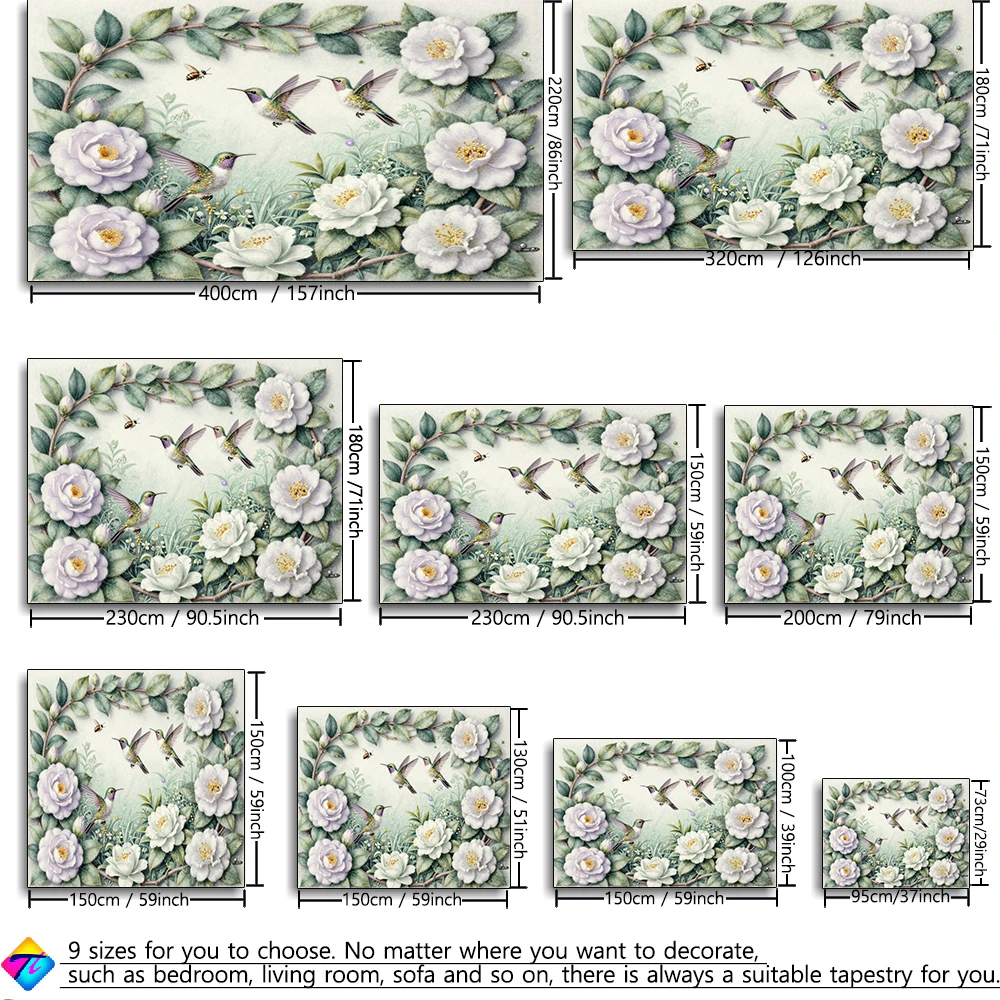 Flower Hummingbird Pastoral Art Style Tapestry Wall Hanging Bohemian Style Living Room Bedroom Home Decor