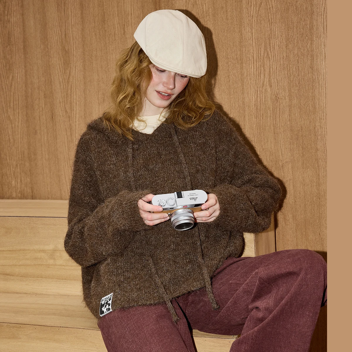 

Зима 202, женский винтажный пуловер большого размера с капюшоном, уютный вязаный свитер с заниженными плечами, мягкая флисовая одежда для дома, Y2K, повседневная шикарная одежда