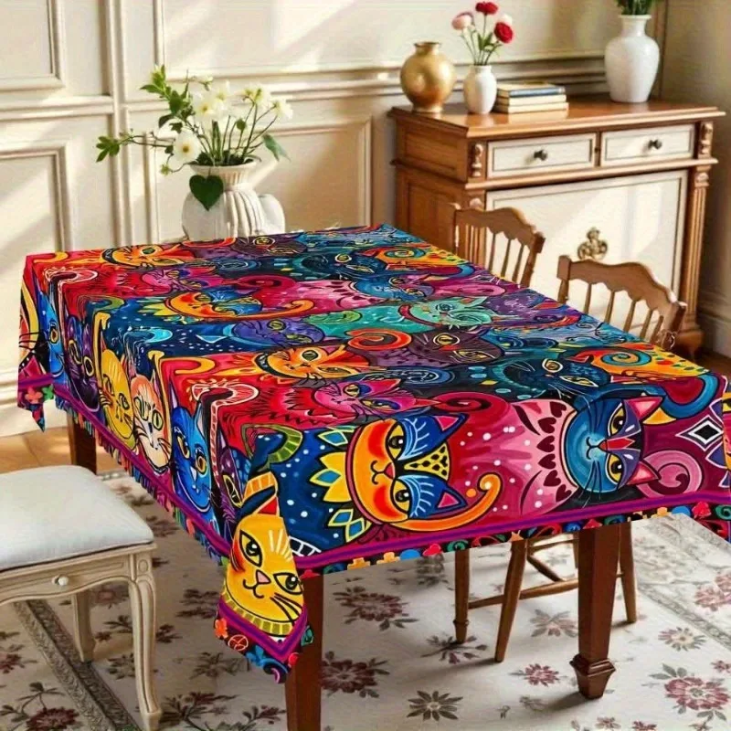 Colorful Art Cat Pattern Table Flag, eye-catching and beautiful, for a cat-themed party