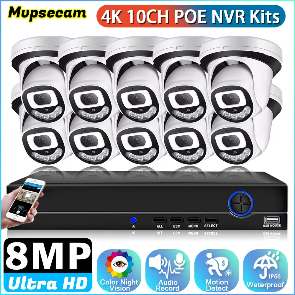 

Security Camera System 10CH 8MP HD POE NVR Kit CCTV Two Way Audio AI Face Detect Outdoor 4K Video Surveillance IP Camera Set