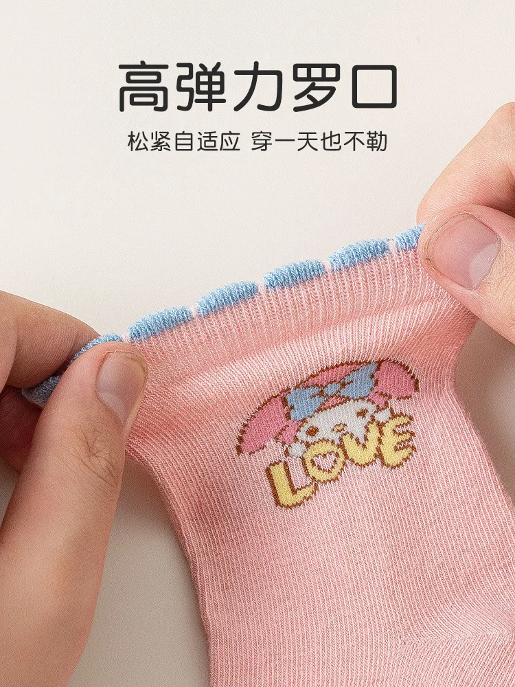 5 أزواج من جوارب My Melody Kuromi منتصف الساق للفتيات خفيفة الوزن قابلة للتنفس للربيع/الصيف جوارب شبكية هدية جوارب قطنية #4
