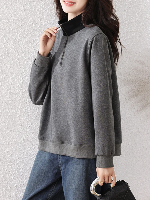Sweat-shirt tendance pour femmes, ample, décontracté, couche de Base, haut Faion, amincissant, fermeture éclair, automne hiver, confortable, Long, Sve