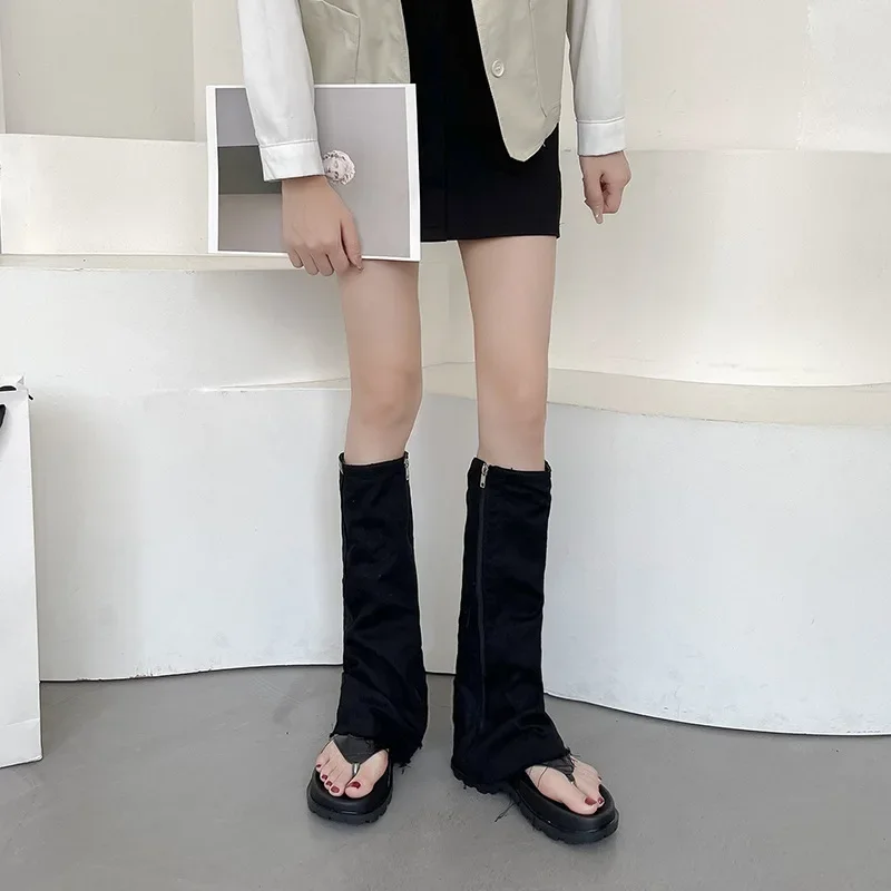 New Women Boots Dark Style EVA PU Jeans Knee-High Summer Slip-On Round Toe Slipper Boots Styeet Style