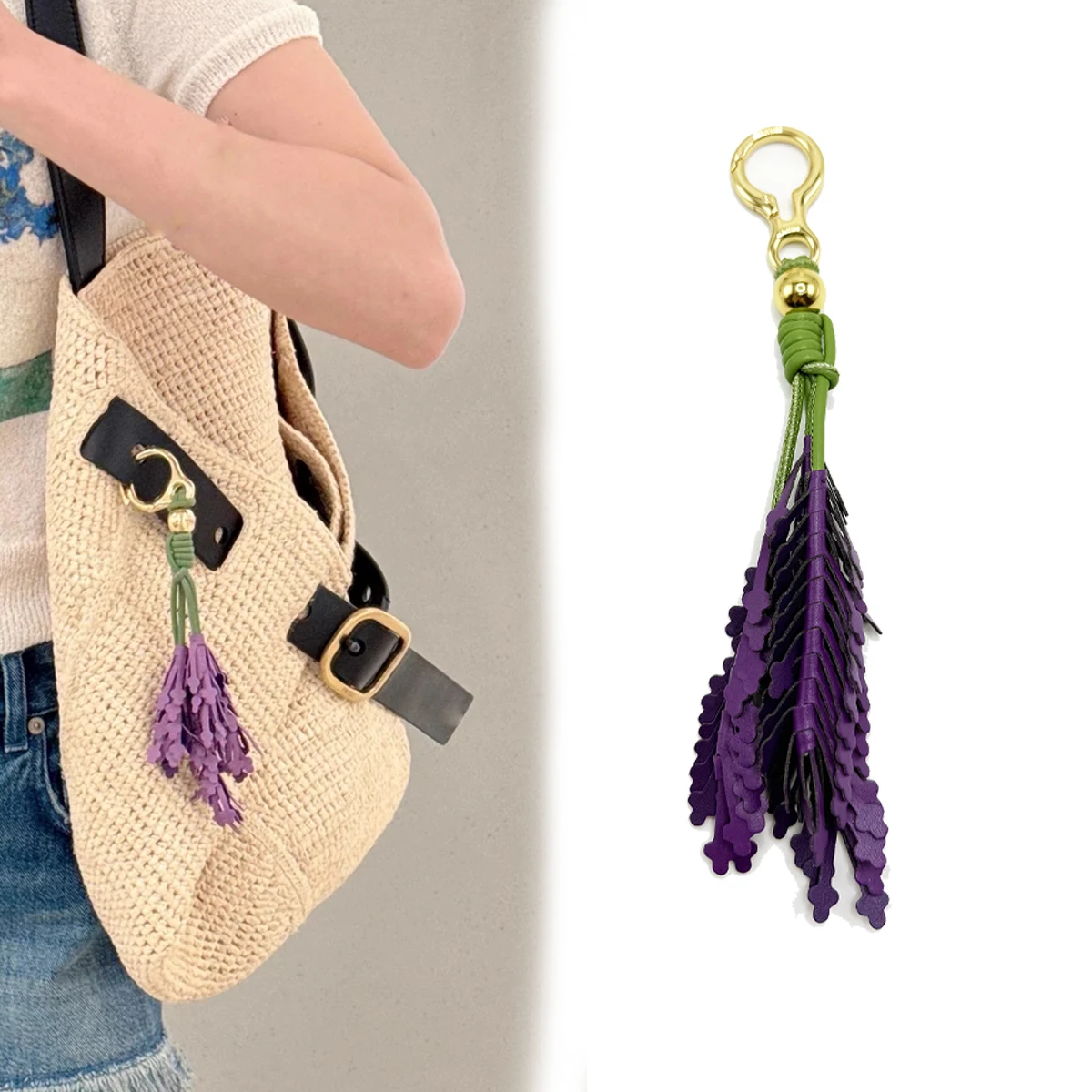 Lavender Leather Bag Charm Tomato Purple Flower Keychain Bag Pendant Luxury Decoration High Quality Girl Gift Bag Accessories