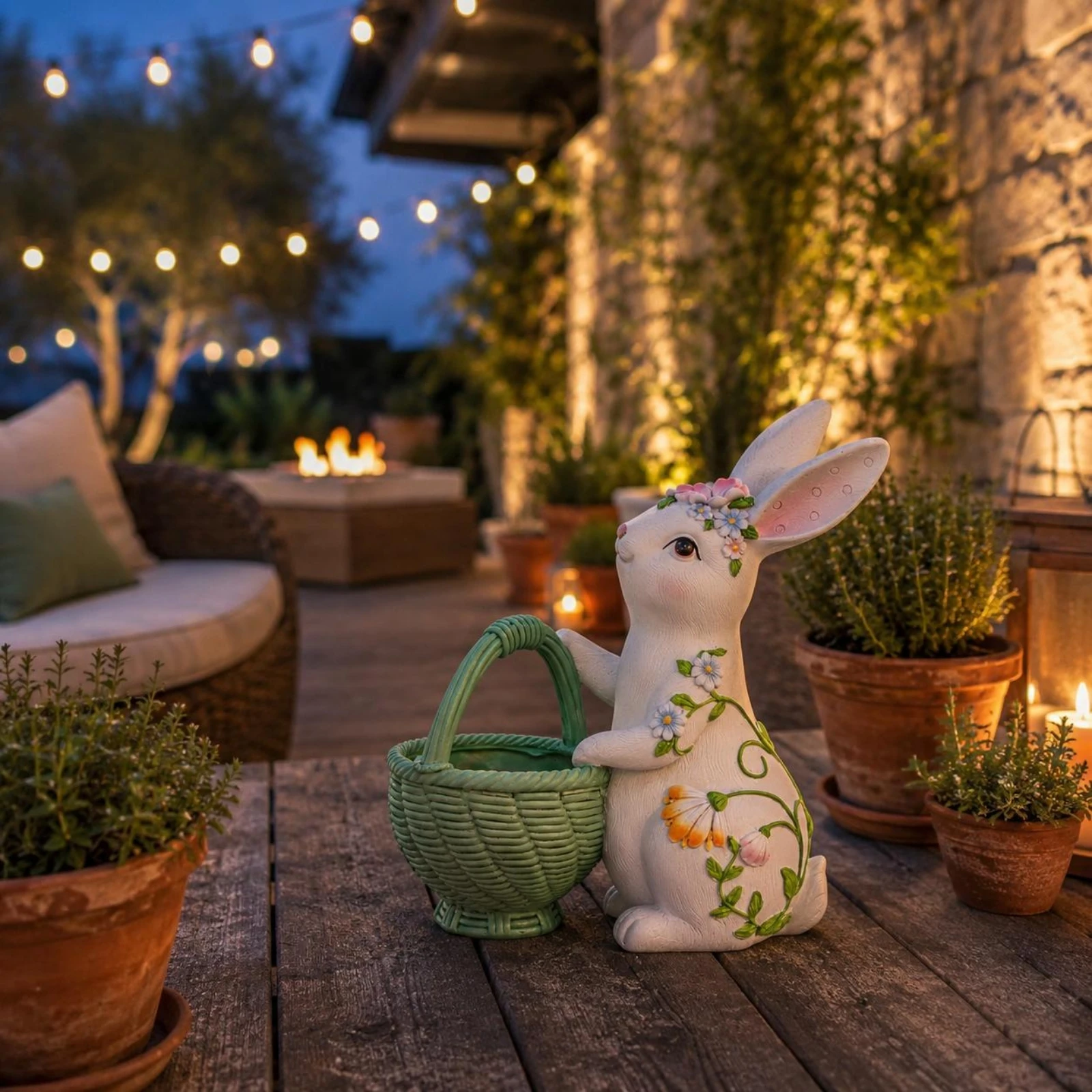 

Rabbit Planter Resin Rabbit Flower Pot Bunny Flower Pot Floral Vine Creature Shaped Planter Decorative for Porch