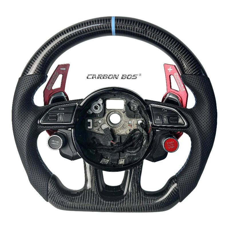 

Black Carbon Fiber Mode Button Light Blue Stitching and Center Line Sport Custom Steering Wheel Suitable for Audi A3 A4 A5 A6 A2