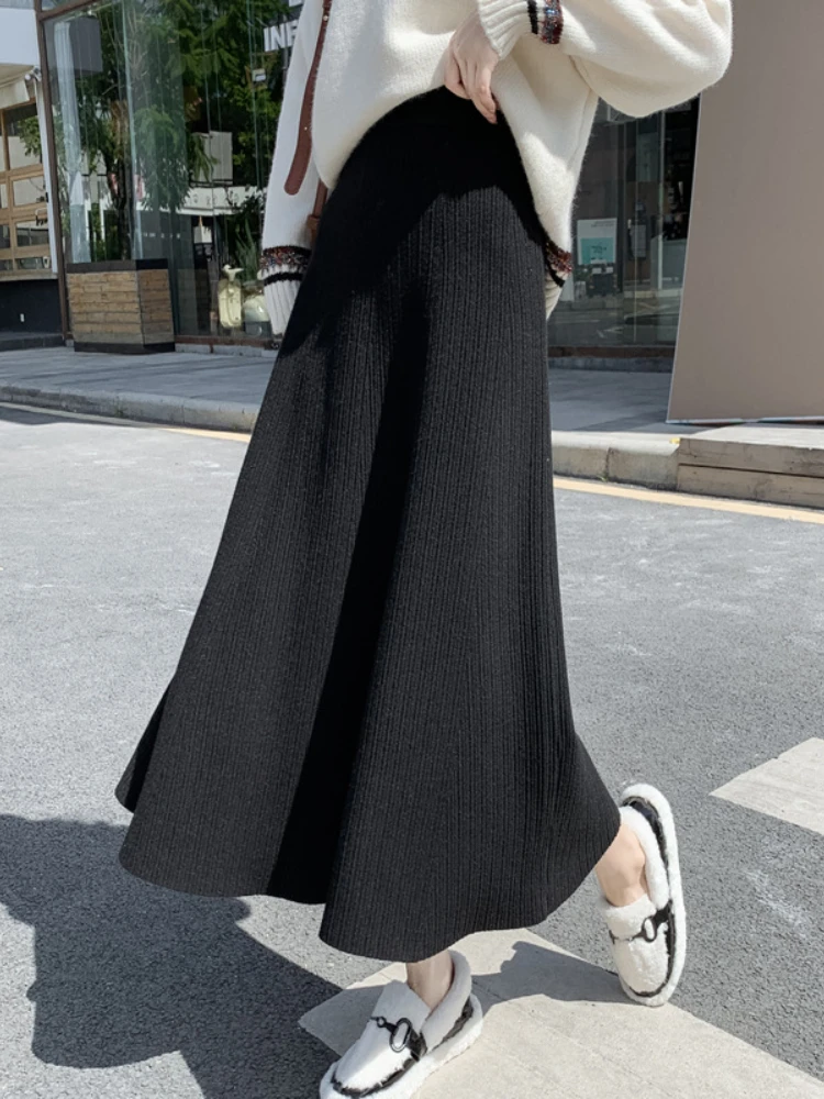 

Autumn Winter Knitted Skirt Women Elegant High Waist Long Skirts Casual Loose A-Line Midi Skirt Ladies Korean Fashion Skirts