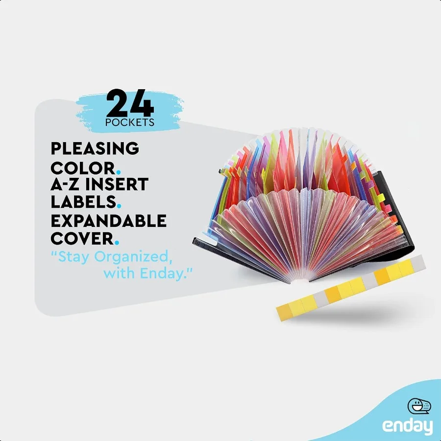 Accordion File Organizer 24 Pocket Expanding File and Cover Folder with Labels Plastic Portable Desktop Letter A4 Paper Documen