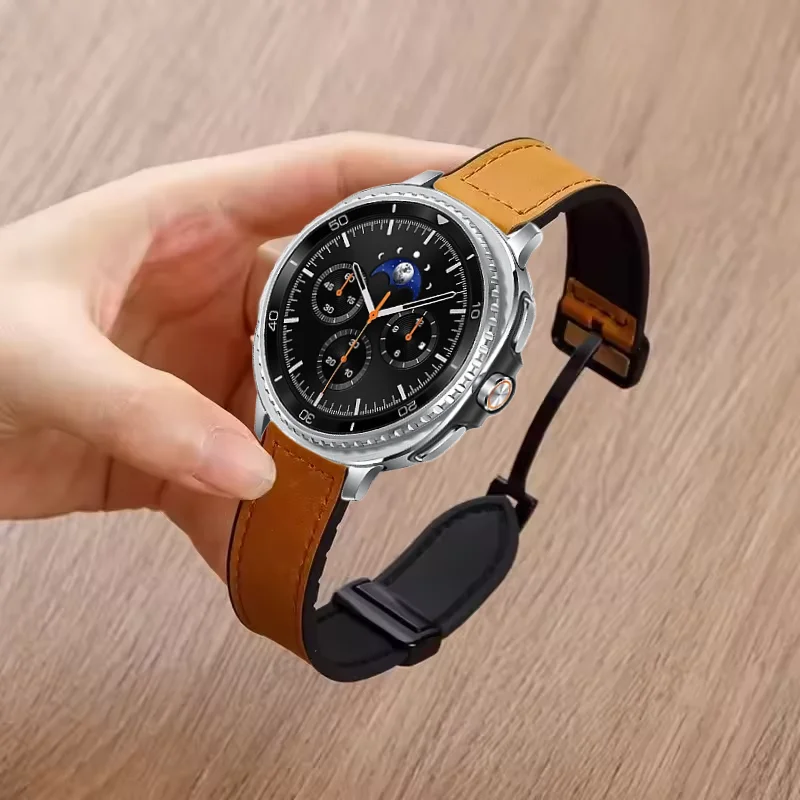 Silikon + Lederarmband für Samsung Galaxy Watch 8 44/40 mm, klassisches 46 mm Magnetarmband, Galaxy Watch Ultra 2025, 47 mm Gürtel