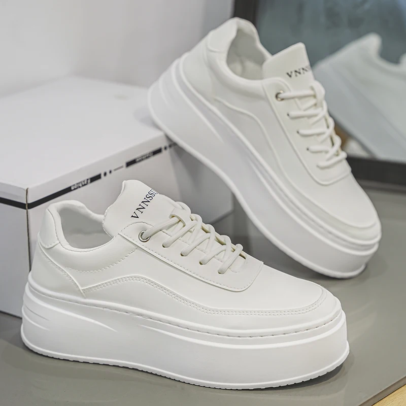 Men's Leather Upper Casual Shoes Thick Bottom Elevator Sneakers, Comfortable Non-Slip Men's Walking Shoes for Daily Wea