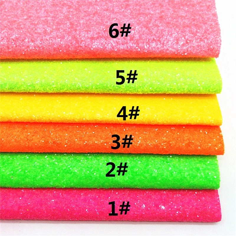 Neon Chunky Glitter Leather Fabric Sheets Summer Colors Glitter Leather with Color Matching Back for DIY Craft 8.2