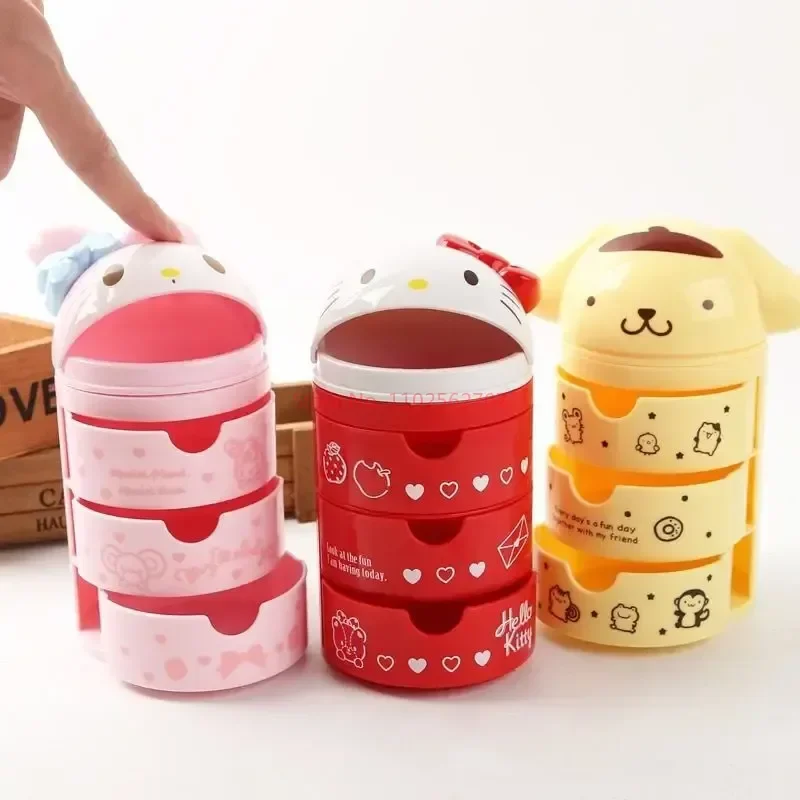 Sanrio Kawaii Cartoon Hello Kitty Anime My Melody Doll Creative 3 Tier Jewelry Box Hairpin cassetto Storage Box Toys Dressing Case