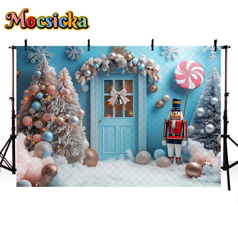 Mocsicka Winter Christmas Photography Background Nutcracker Xmas Tree Snow Decor Cake Smash Kids Portrait Photo Backdrop Studio