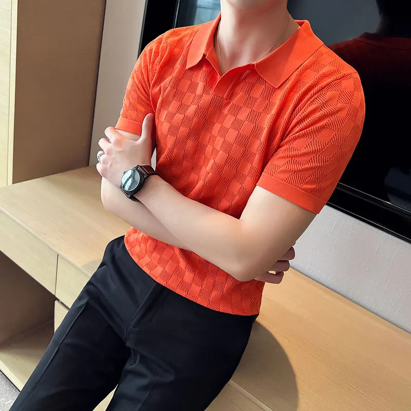 

Polo Shirt, Hollow-out Design, Ice Silk Material, Short Sleeve, Orange, Golf Shirt, Camisas, Traf Homme, Camisa Dudalina