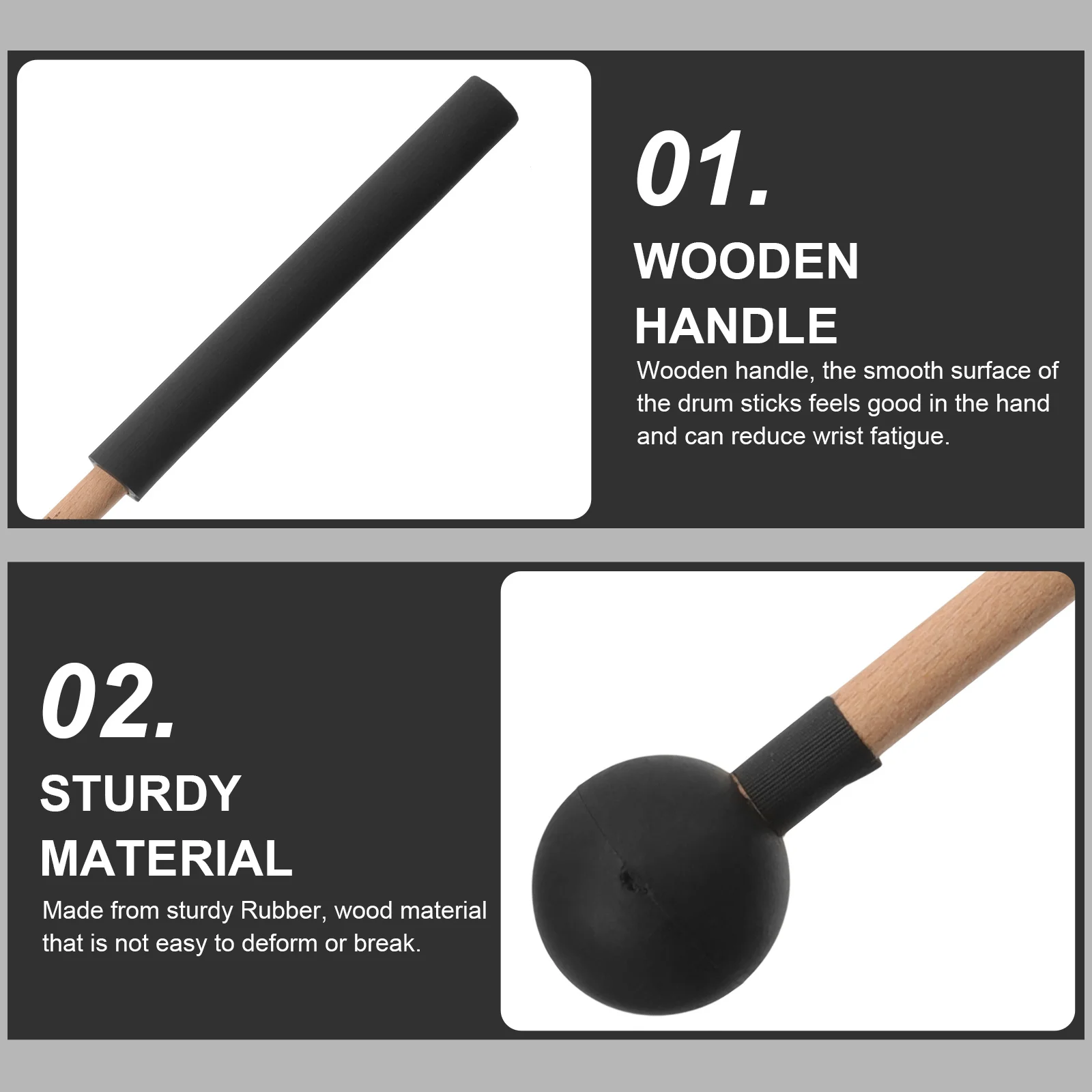 

2pcs Tongue Drum Mallets Wooden Handle Percussion Sticks For Marimba Xylophone Kids Beginners Long Rubber Head Instrument