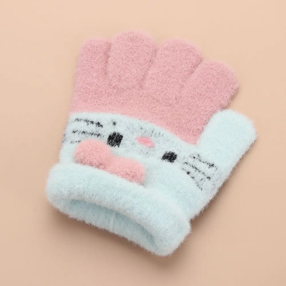 Cute Cat Design Kids Gloves Full Fingers Knitted Gloves Boys And Girls Winter Warm Mittens for 4-10 Years Kids