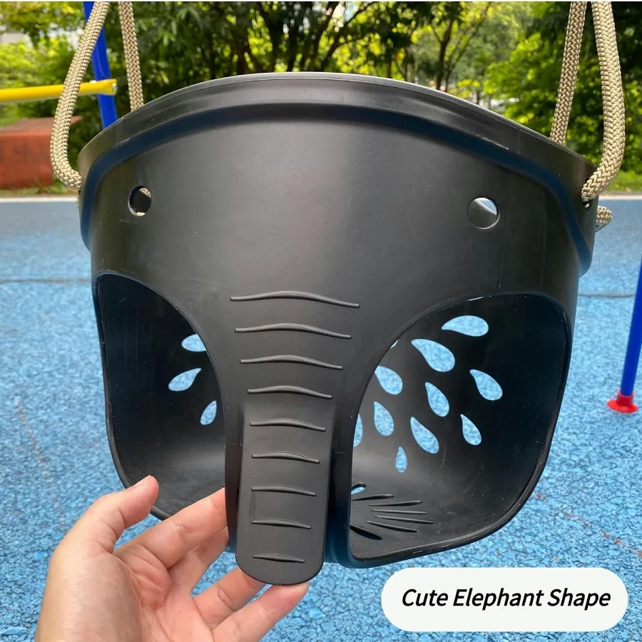 Heavy Duty Full Bucket Toddler Swing Seat Locking Carabiners Adjustable Rope Elephant Shape 600LB Weight Limit Bucket Swing Bla