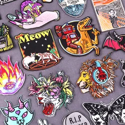 Dinosaur Tiger Patch Punk/Rock Embroidered Patches On Clothes Jackets Applique Iron On Patches DIY Horror Skull Sew Stickers