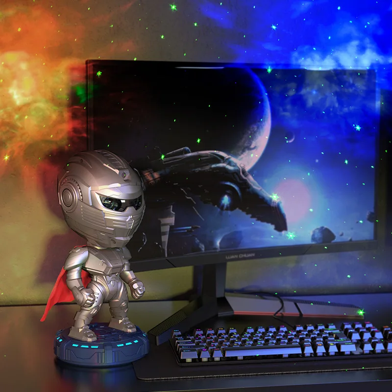 Futuristic UFO Planet Robot Desktop Ornament LED Galaxy Star Nebula Projector Atmosphere Night Light Creative Gift For Home Offi