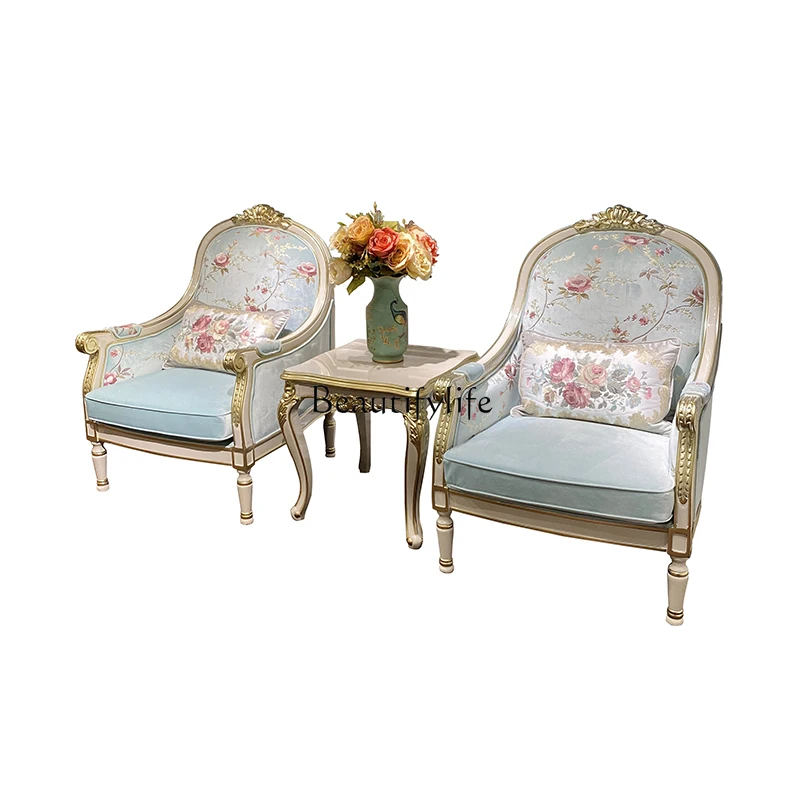 

*French leisure chair living room single sofa, European light luxury balcony deck chair solid wood