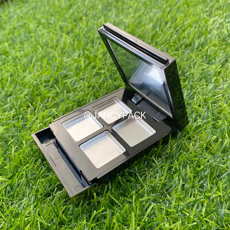 4 Grids Palettes Blush Makeup Container Empty Compact Lipstick Case Luxury Shiny Black Eyeshadow Packaging Box With Mirror